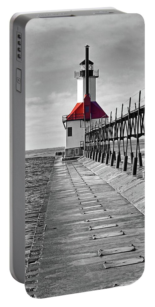 St. Joe Michigan Portable Battery Charger featuring the photograph The Red Roofed Lighthouse by Kathi Mirto