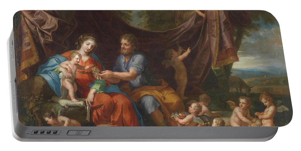 Jacques Stella Portable Battery Charger featuring the painting 'The Rest on the Flight into Egypt'. 1652. Oil on canvas. CHILD JESUS. VIRGIN MARY. by Jacques Stella -1596-1657-
