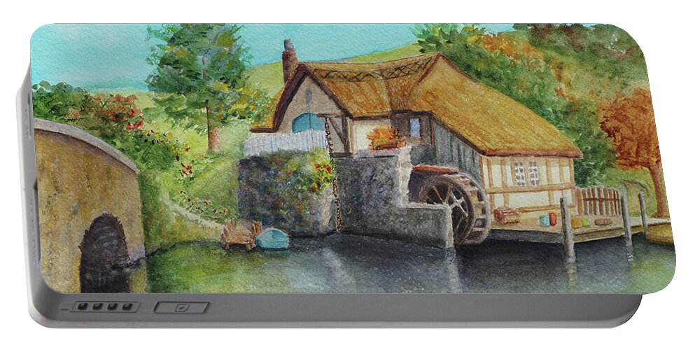 New Zealand Portable Battery Charger featuring the painting The Shire by Karen Fleschler