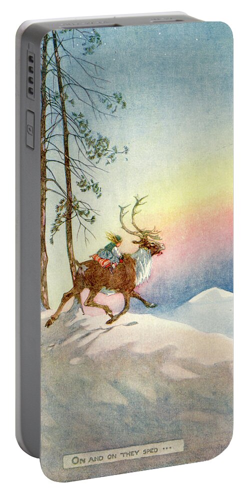 Fairy Tales Portable Battery Charger featuring the mixed media The Snow Queen, illustration from by Honor C Appleton