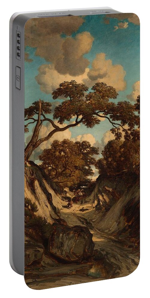 Jules Dupre Portable Battery Charger featuring the painting The Sunken Path. by Jules Dupre