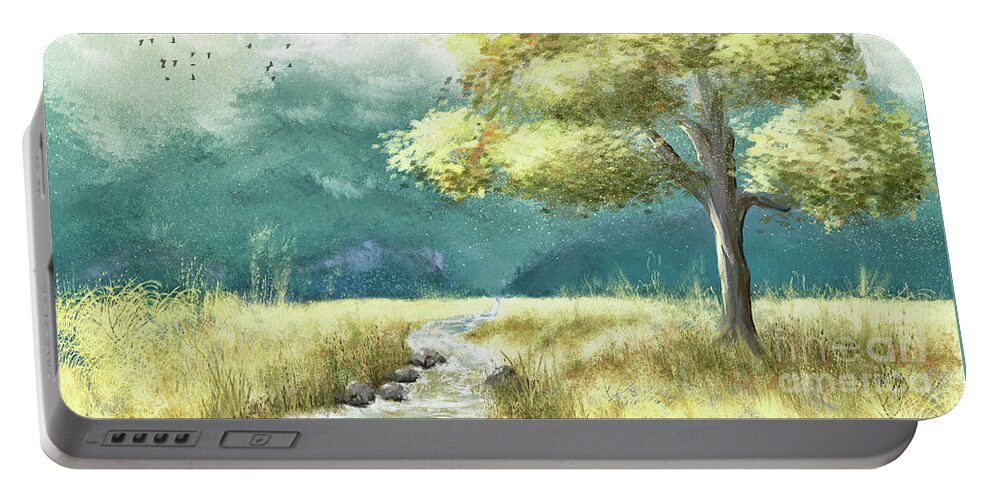 Spring Portable Battery Charger featuring the digital art The Sunny Shenandoah Valley by Lois Bryan