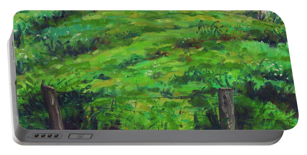 494 Portable Battery Charger featuring the painting The Tangled Pasture by Phil Chadwick