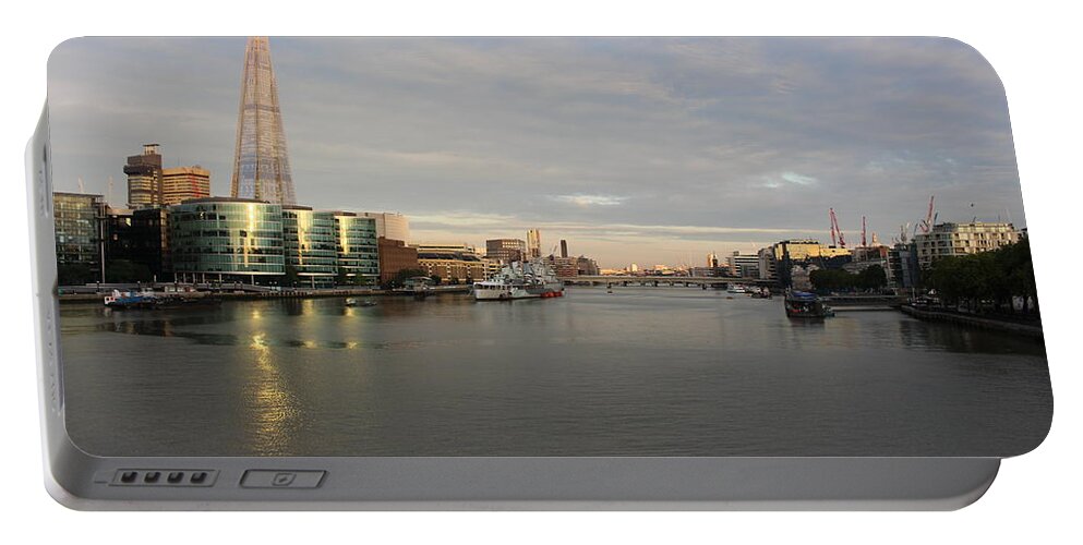 River Portable Battery Charger featuring the photograph The Thames and Shard at Night by Laura Smith