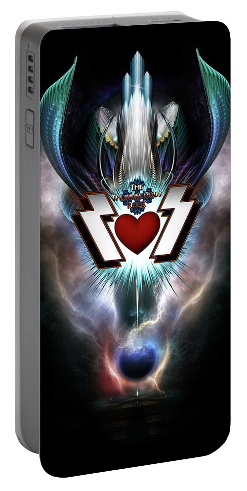 Thunder Portable Battery Charger featuring the digital art The Thunder Gods Rock by Rolando Burbon