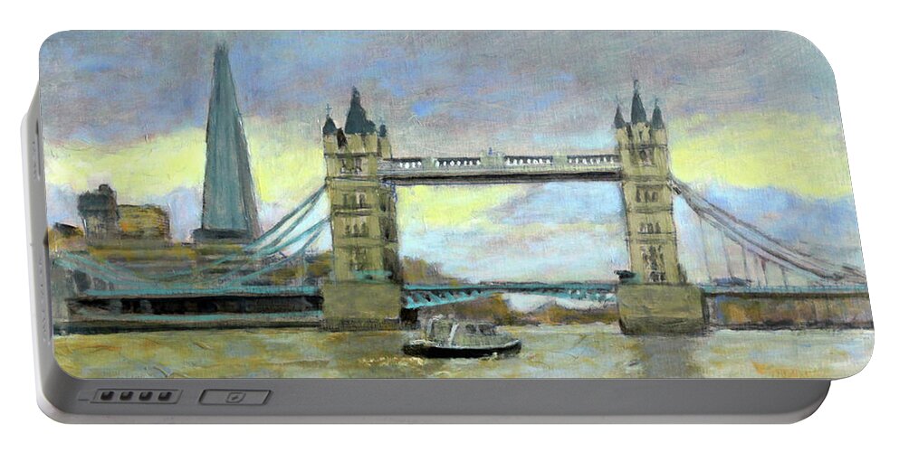 London Portable Battery Charger featuring the painting The Tower Bridge by David Zimmerman