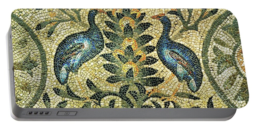 Animal Portable Battery Charger featuring the painting The tree of Life allegory with birds perched on branches mosaic pavement from Basilica Aquileia 4... by Album