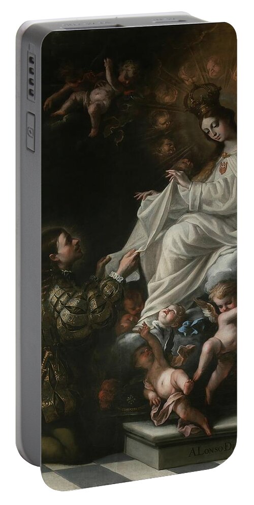 Arco Alonso Del Portable Battery Charger featuring the painting 'The Virgin of Mercy Appearing to Saint Peter Nolasco'. 1682. Oil on canvas. by Alonso del Arco -1635-1704-