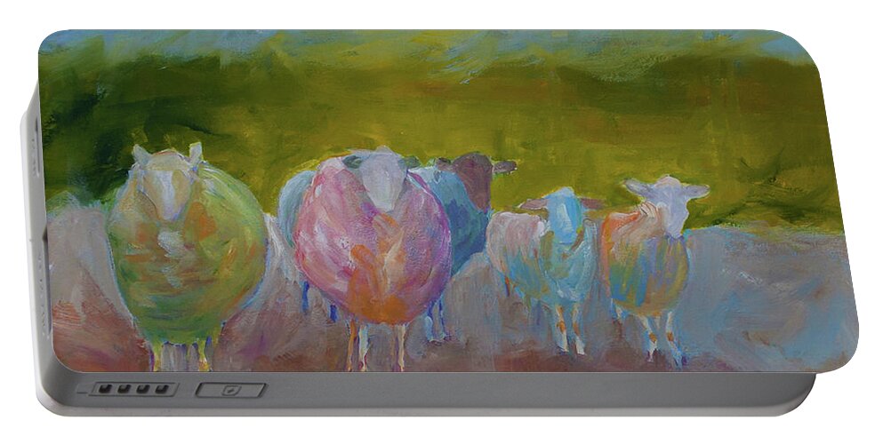 Top Portable Battery Charger featuring the painting The Woolly Boys Stand Their Ground by Paulette B Wright