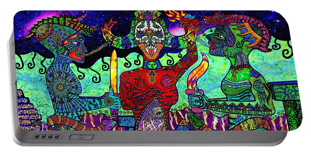 Visionary Art Portable Battery Charger featuring the mixed media Theosophist Telepathic Trinity by Myztico Campo