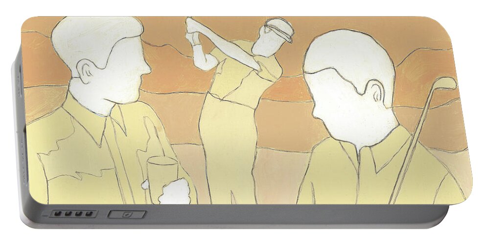 Action Portable Battery Charger featuring the drawing Three People Playing Golf by CSA Images