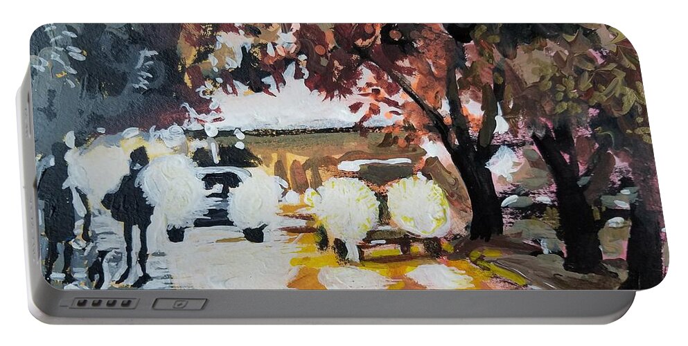 Road Portable Battery Charger featuring the painting Early Morning Walk by Tilly Strauss