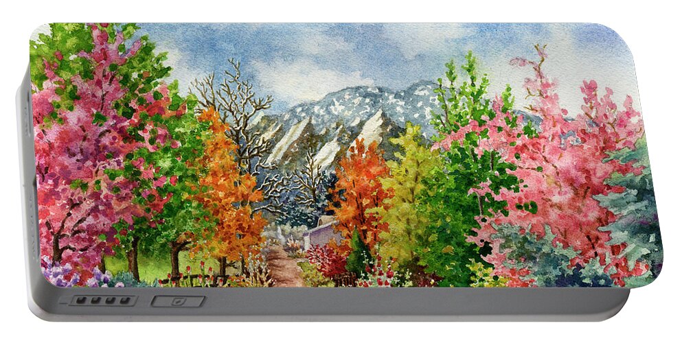 Trees Painting Portable Battery Charger featuring the painting Through All Seasons by Anne Gifford