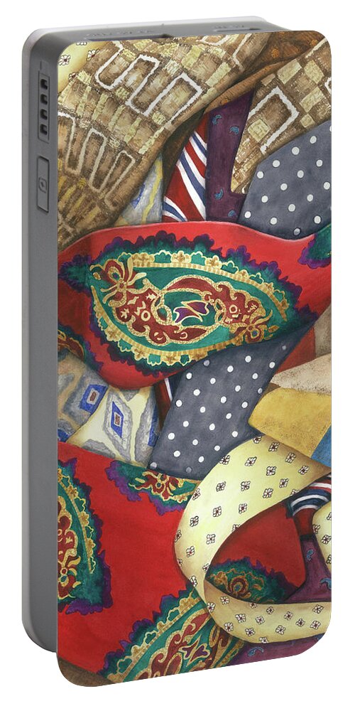 Ties Portable Battery Charger featuring the painting Tie One On by Lori Taylor
