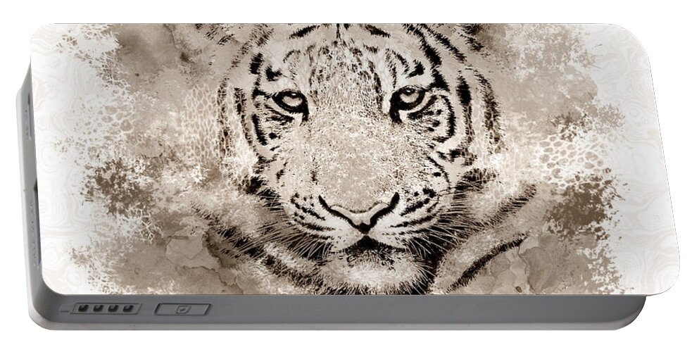 Tiger Portable Battery Charger featuring the digital art Tiger 4 by Lucie Dumas