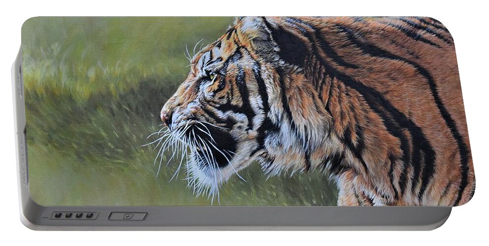 Paintings Portable Battery Charger featuring the painting Tiger Portrait by Alan M Hunt by Alan M Hunt