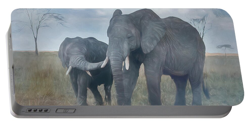 African Elephant Portable Battery Charger featuring the digital art Together Forever by Teresa Wilson