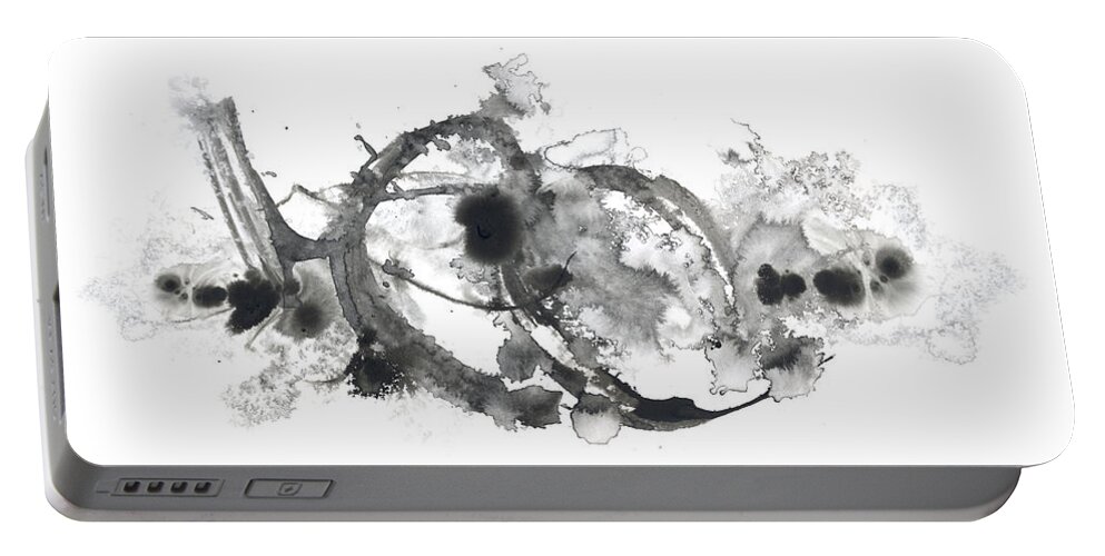 Ink Portable Battery Charger featuring the painting Together - Black and White Abstract Ink Painting by Modern Abstract