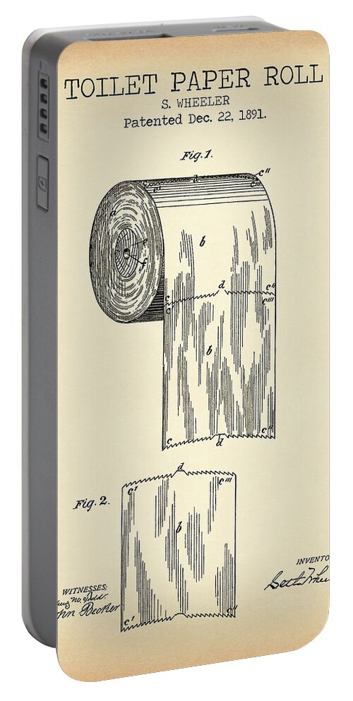Toilet Portable Battery Charger featuring the digital art TOILET PAPER ROLL vintage patent by Dennson Creative
