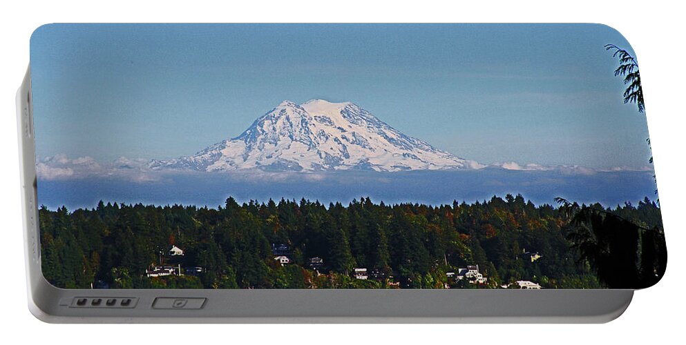 Mt. Rainier Portable Battery Charger featuring the digital art Mt. Rainier From Olympia Washington by Tom Janca