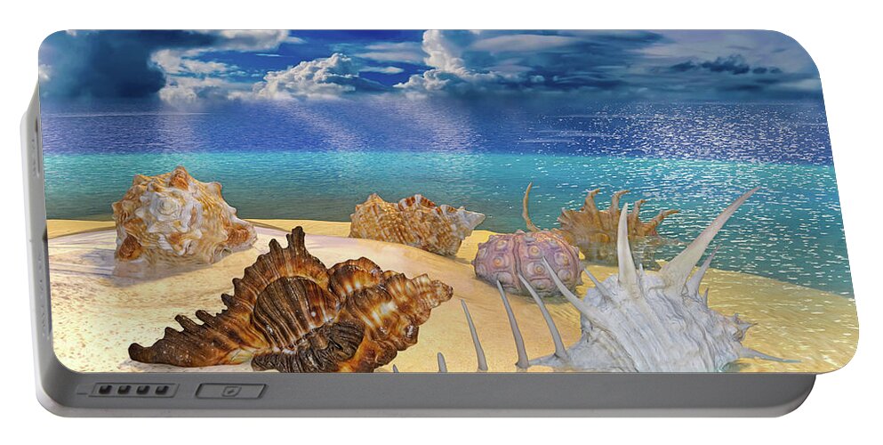 Shell Portable Battery Charger featuring the digital art Topsail Ocean Shells by Betsy Knapp