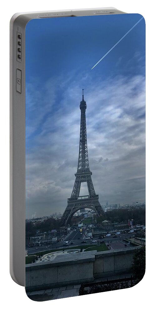 Paris Portable Battery Charger featuring the mixed media Tour Eiffel by Lauren Serene