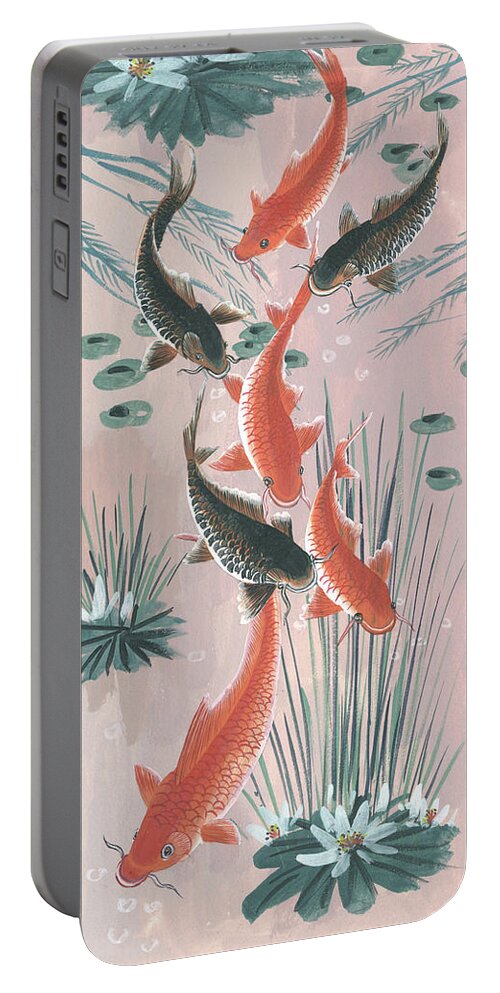 Asian & World Culture+animals Portable Battery Charger featuring the painting Traditional Koi Pond I by Melissa Wang