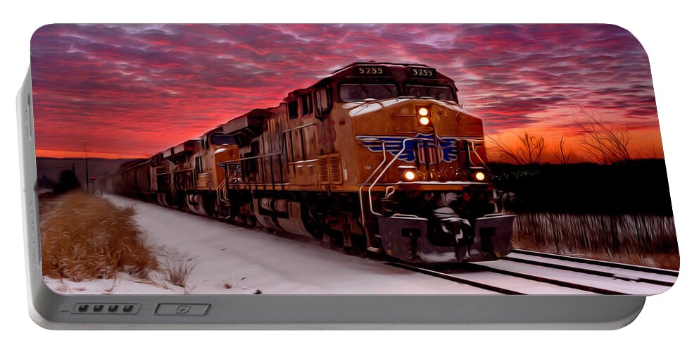 Train Portable Battery Charger featuring the digital art Train Engine Painting by Sandra J's