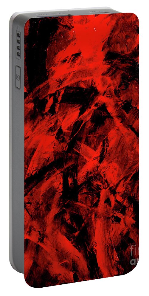 Red Portable Battery Charger featuring the painting Transitions with Red and Black by Dean Triolo