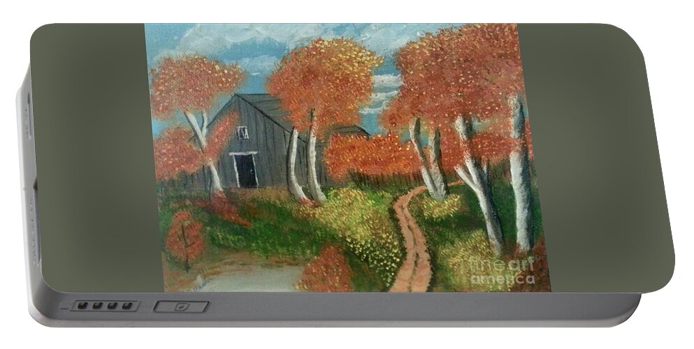 Barn Painting Portable Battery Charger featuring the painting Traveling Home by Elizabeth Mauldin