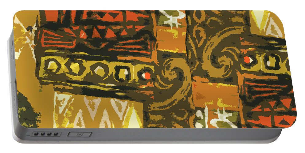 Tribal Portable Battery Charger featuring the mixed media Tribal Patchwork II by Nicholas Biscardi