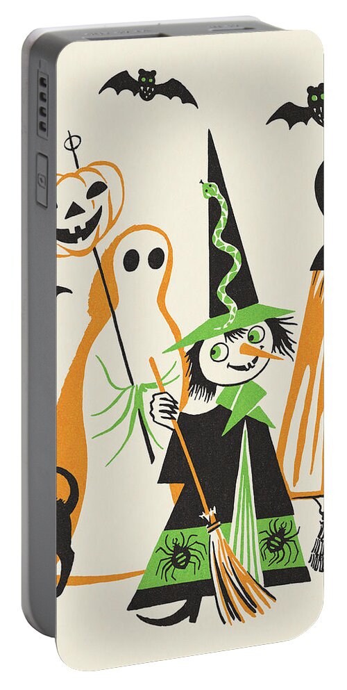 Afraid Portable Battery Charger featuring the drawing Trick or Treaters by CSA Images