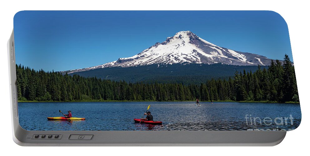Trillium Lake Portable Battery Charger featuring the photograph Trillium Lake And Mount Hood by Doug Sturgess