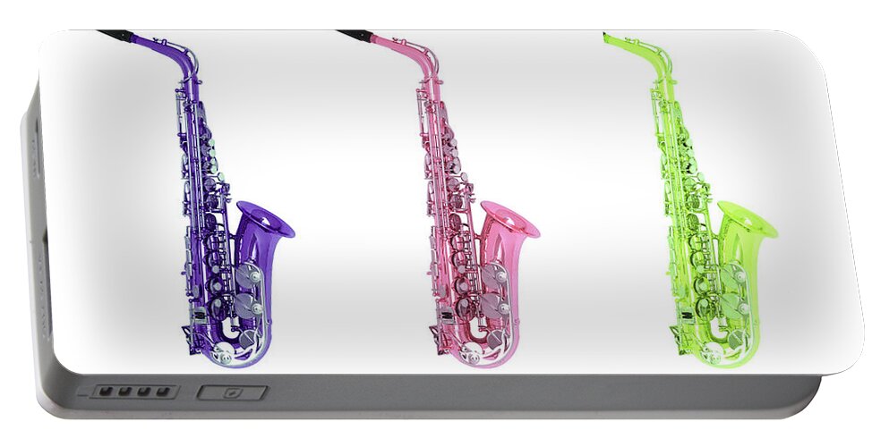 Saxophone Portable Battery Charger featuring the photograph Trio Of Saxes by David Ridley