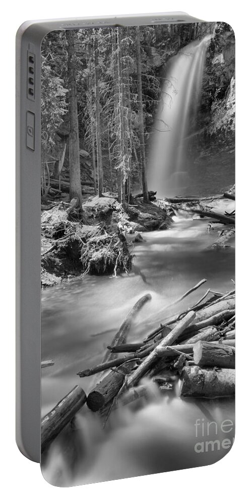 Troll Falls Portable Battery Charger featuring the photograph Troll Falls Black And White by Adam Jewell