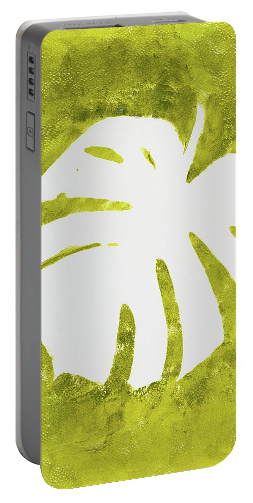 Tropical Portable Battery Charger featuring the painting Tropical Leaf Stamp White by Patricia Pinto