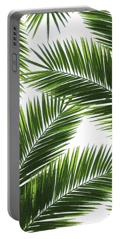 Tropical Palm Leaf Portable Battery Charger featuring the mixed media Tropical Palm Leaf Pattern 1 - Tropical Wall Art - Summer Vibes - Modern, Minimal - Green by Studio Grafiikka