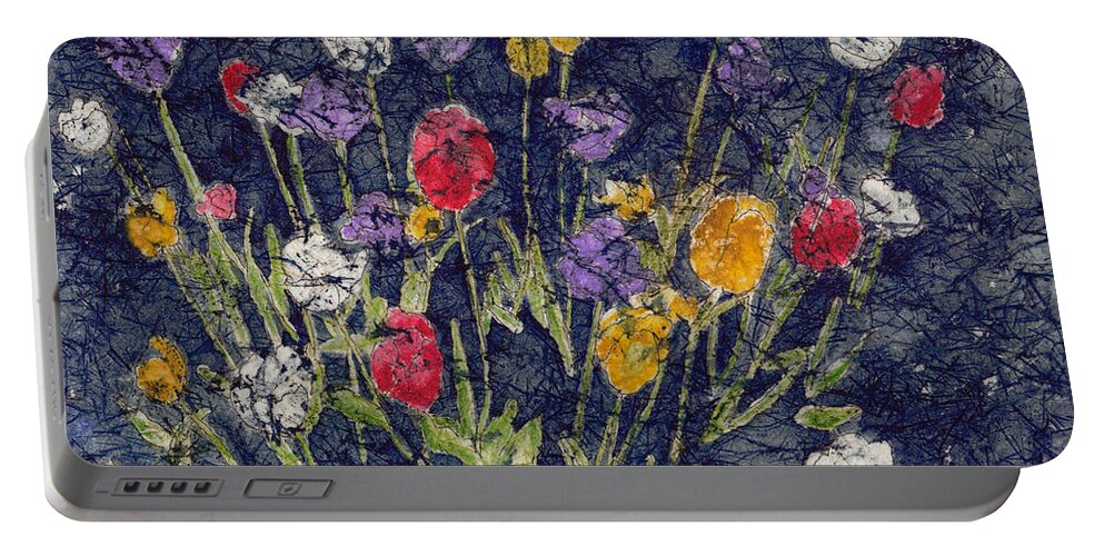 Tulips Portable Battery Charger featuring the painting Tulips Watercolor Batik by Conni Schaftenaar