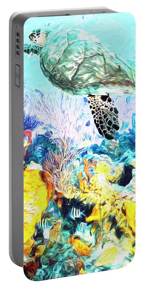 Atlantic Portable Battery Charger featuring the photograph Turtle at the Reef Painting by Debra and Dave Vanderlaan
