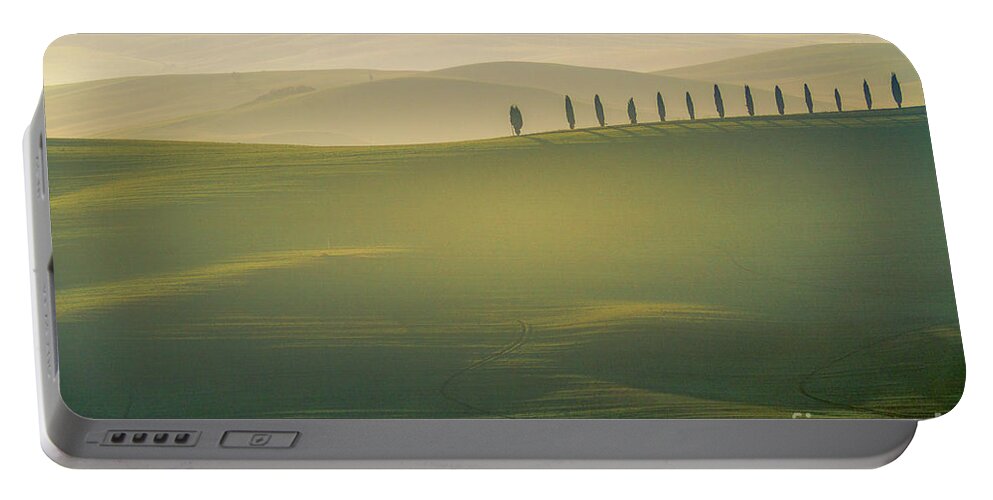 Landscape Portable Battery Charger featuring the photograph Tuscany Landscape with Cypress Trees by Heiko Koehrer-Wagner