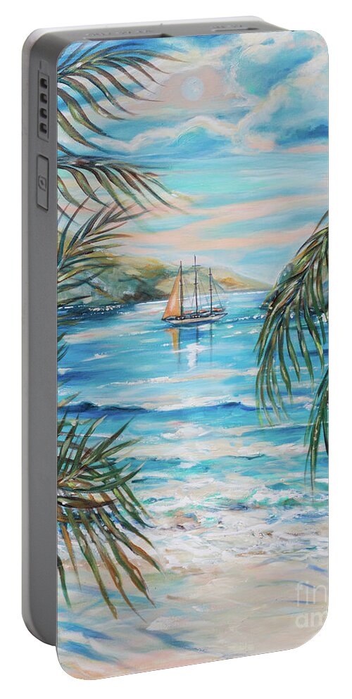 Island Portable Battery Charger featuring the painting Twilight Sail by Linda Olsen