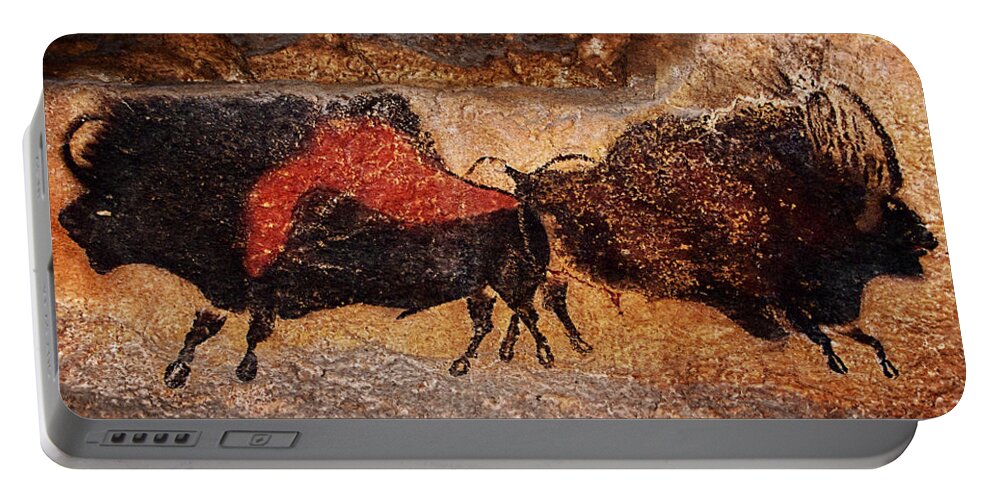 Two Bison Portable Battery Charger featuring the digital art Two bisons running by Weston Westmoreland