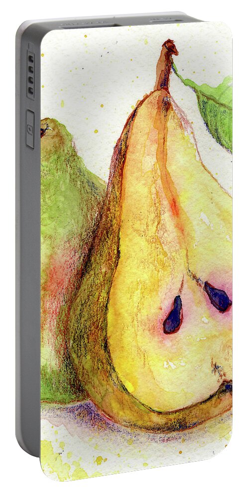 Pears Portable Battery Charger featuring the painting Two Pears by AnneMarie Welsh