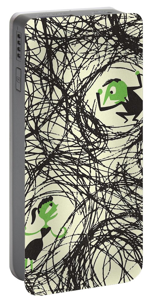 Abstract Portable Battery Charger featuring the drawing Two People Surrounded by Scribbles by CSA Images
