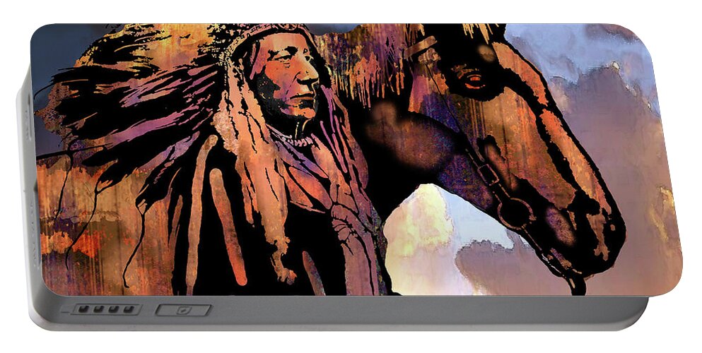 Native American Portable Battery Charger featuring the painting Two Warriors by Paul Sachtleben