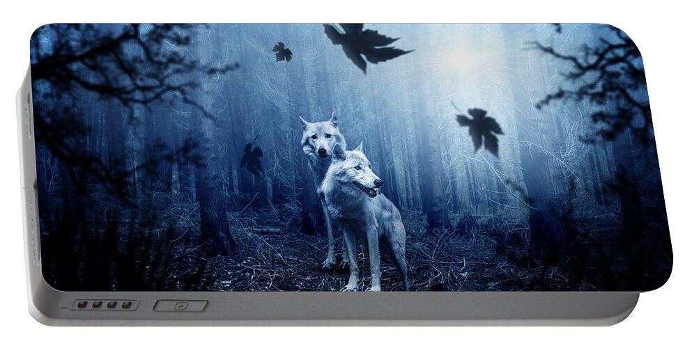 Cute Portable Battery Charger featuring the photograph Two wolves by Top Wallpapers