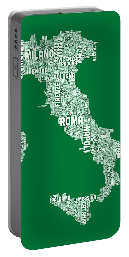 Italy Map Portable Battery Charger featuring the digital art Typography Text Map of Italy Map by Michael Tompsett