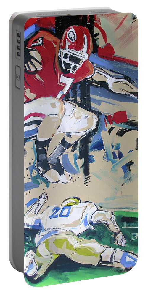 Uga Notre Dame 2019 Portable Battery Charger featuring the painting UGA vs Notre Dame 2019 by John Gholson