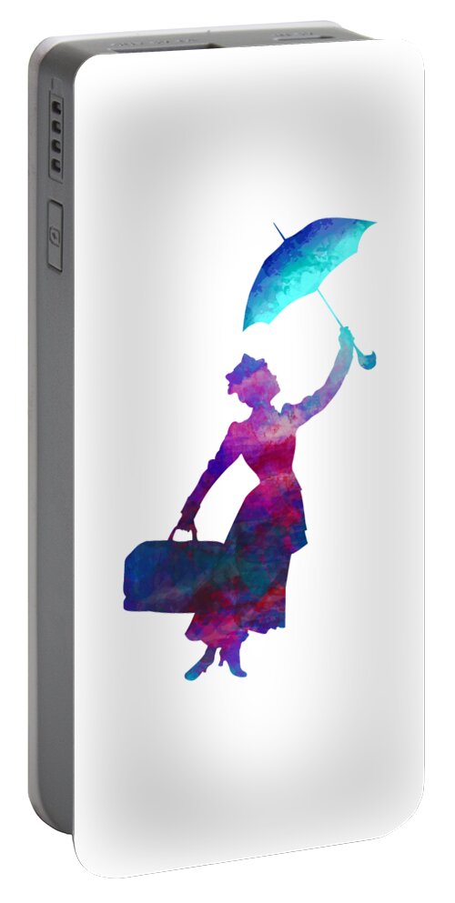 Umbrella Lady Portable Battery Charger featuring the digital art Umbrella Lady by David Millenheft