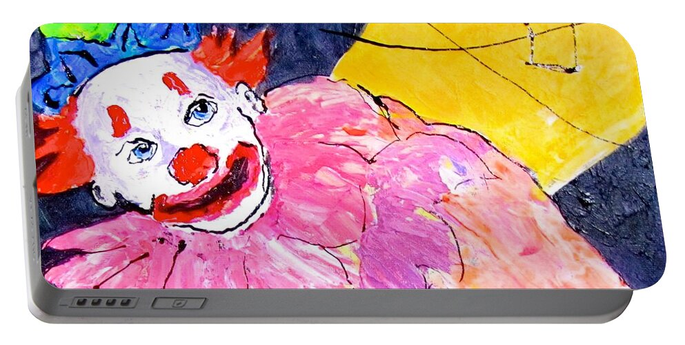 Clown Portable Battery Charger featuring the painting Under the Big Top by Barbara O'Toole